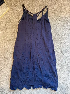 Navy Embroidered Sleeveless Slip Dress thumbnail 4
