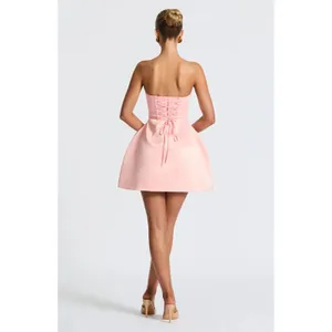 NWT Babyboo Abbey Blush Pink Bow Corset Fit & Flare Strapless Mini Dress Size S thumbnail 10