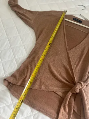 Abercrombie Soft Cozy Wrap Top Tie Waist Knit Long Sleeve Brown Size S thumbnail 6
