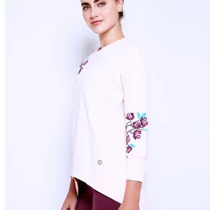 Satva Movement Sarana Embroidered‎ Blossom Sweatshirt Women's Medium Blush Yoga thumbnail 3