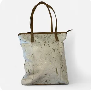 Shyanne Cowhide Hair-On Leather Tote Bag Metallic Speckled Laptop Carryall thumbnail 2