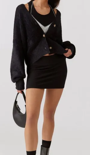 Urban Outfitters Black Furry Cardigan Vneck Sweater S Oversized thumbnail 1