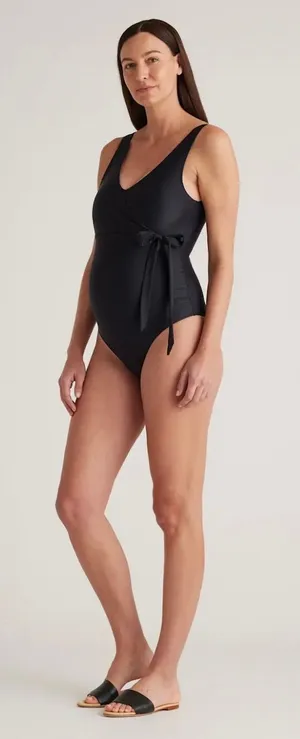 New Quince Italian Maternity Wrap One-Piece Swimsuit MSRP $49.90 thumbnail 1