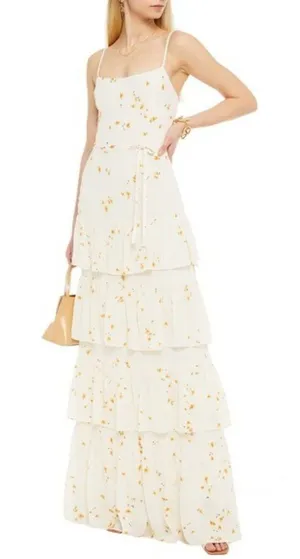 NWT Reformation Foxglove Tiered Ruffle Maxi Dress 2 Opium Floral Georgette thumbnail 1