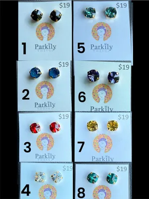 Sparkly Stud Earrings with Swarovski crystals Gold and Color #6 tanzanite purple thumbnail 2
