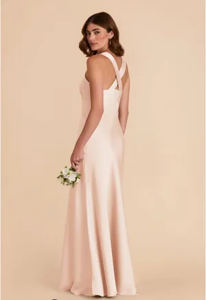 Birdy Grey Champagne Satin V-Neck Maxi Formal Bridesmaids Dress - Size Small thumbnail 10