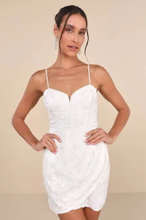 NWT Lulus Immense Elegance White Floral Embroidered Bustier Mini Dress Party M thumbnail 1