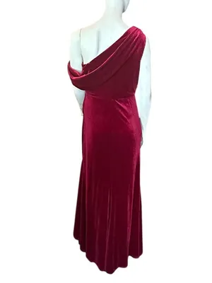 Monvelli Velvet One Shoulder Evening Gown Red Size 10 NWT thumbnail 3