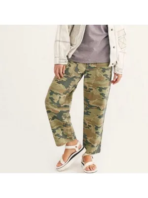 Free People Remy‎ Pants Size 24 Moss Green Camo High Rise Cropped Gorpcore Indie thumbnail 12