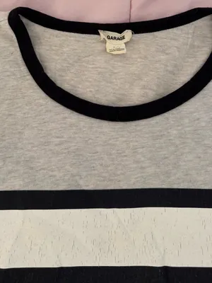 Garage Y2K Light Gray Crop Top with Black Trim and White Stripe, size S Petite thumbnail 11