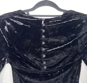 Revolve Black Velvet Cowl Neck Button Back Cropped Top thumbnail 6