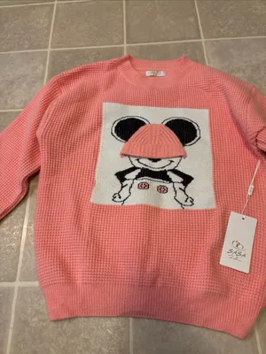 Women's Pink Crewneck Graphic Knit Sweater thumbnail 4