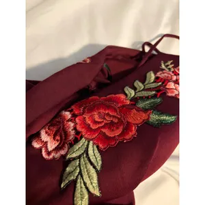 B. Darlin‎ Fit & Flare Dress Floral Embroidered Burgundy Open Back Size 3/4 thumbnail 8