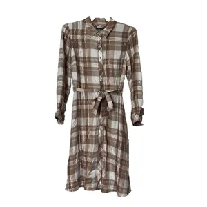 Tommy Hilfiger Womens Metallic Plaid Shirtdress Taupe NWT Size 8 Preppy Classic thumbnail 2