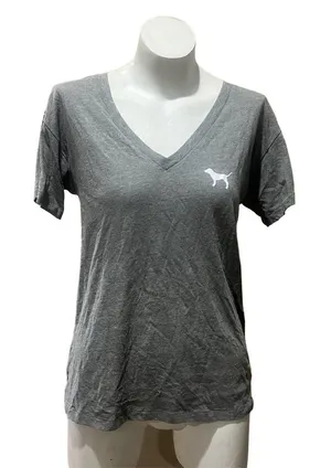PINK Victoria's Secret Women's XS Gray V-Neck T-Shirt Short Sleeve thumbnail 1
