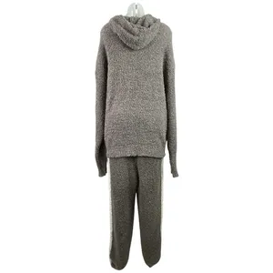 Skims Women's Gray Cozy Knit Teddy Stripe Fleece Hoodie Jogger Lounge Set S/M thumbnail 3