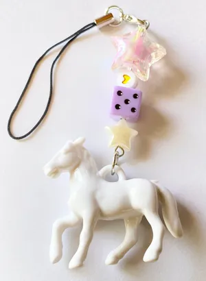 Handmade Kawaii retro y2k whimsical white horse mix beads phone strap/keychain/bag charm/display🌈⭐️🤍 thumbnail 1