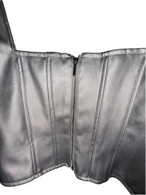 Japna Silver Metallic Corset Square Neck Faux Leather Y2K Tank Top thumbnail 5