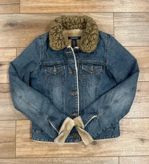 ABERCROMBIE Vintage 2000s Western Faux Fur Lined Cotton Denim Jacket | Sz Medium thumbnail 1
