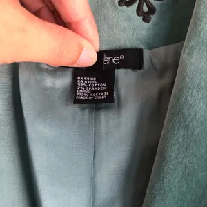 Turquoise Blue Green Velvet Jacket Embroidery Detail Size 6 western thumbnail 5