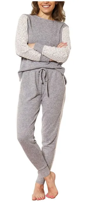 FN by Flora Nikrooz Womens‎ Gray Lace Trim Lounge Set Pajamas 2PC Medium thumbnail 1