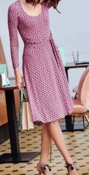 Boden‎ Silvia Long Sleeve A-line Faux Tie Wrap Dress Pink 14L Tall Geometric thumbnail 1