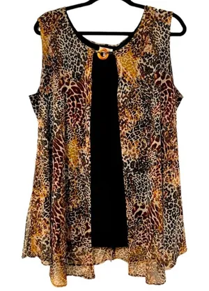 Avenue Tank Top Brown & Black‎ Leopard Print Layered Ring Detail Womens 14/16 thumbnail 1