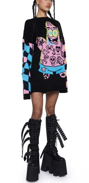 Dolls Kill x SpongeBob Rebel Star Intarsia Sweater size XS/S thumbnail 2