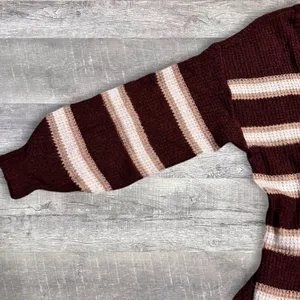 American Eagle Waffle Knit Tunic Sweater Women S Burgundy Striped V Neck Relaxed thumbnail 3