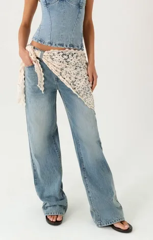 Peppermayo Scarf Belt Low Rise Denim Relaxed Jeans thumbnail 1