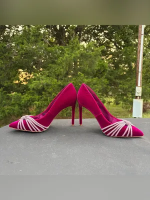 Vince Camuto Faine Magenta Velvet Rhinestone Bow Pointed Toe Pumps Heels Shoes 8 thumbnail 8
