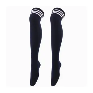 Black with White Stripes Thick Over the Knee Thigh High Socks ONE SIZE Punk NEW thumbnail 2