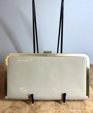 Banana Republic Beige Nude Patent Leather Frame Clutch Evening Bag Gold Tone thumbnail 1