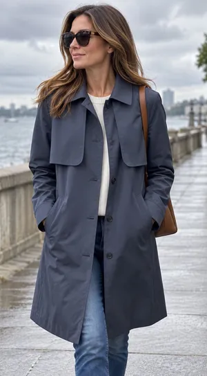 Brooks Brothers Navy Water Resistant Raincoat Trench Coat Storm Flap S thumbnail 1