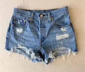 Levi's 501 Original Distressed Cut Off Denim Shorts Womens 27 Light Wash Blue thumbnail 1