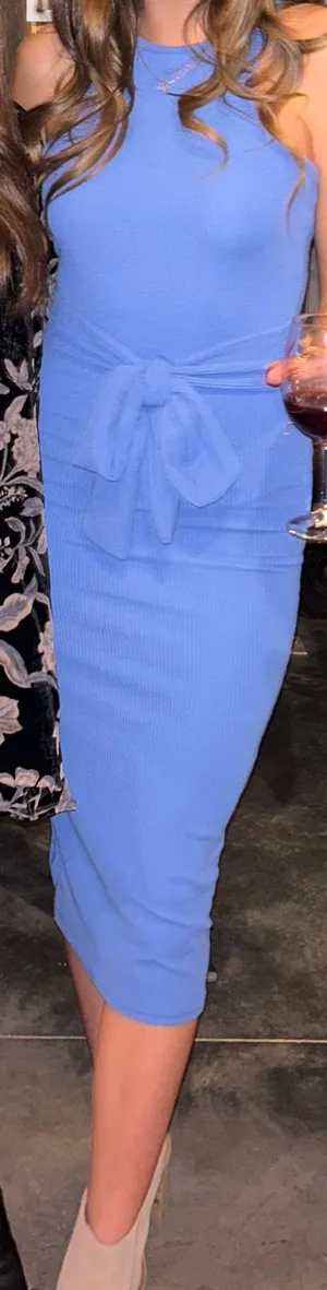 Boohoo body con blue dress with tie front thumbnail 1