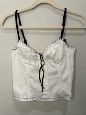White Fox Boutique Man Down White Corset Bustier Crop Top WFTOP671-1-M NWT M thumbnail 2
