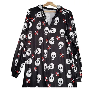 NEW Womens bodysuit Sz S Black Skeleton Holiday Stretch Zipper Christmas Pajamas thumbnail 2