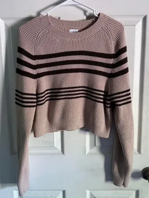 LA Hearts Brown Striped Crop Sweater thumbnail 1