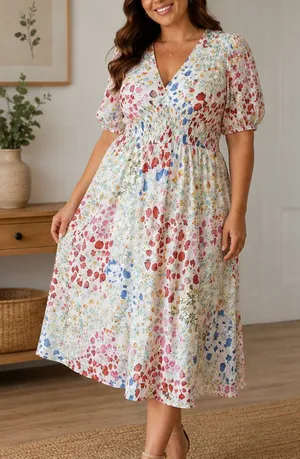 Maison Tara Bright Floral Midi Dress Garden Party Bloomcore Tea Party‎ Easter 16 thumbnail 1