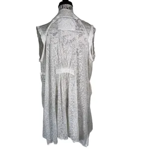 White Lace Sz M Sleeveless Swim Cover Up Vest Open Front Duster Pockets thumbnail 3