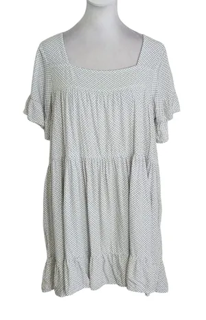 Valija White and Green Geometric Print Mini Babydoll Dress Size Small thumbnail 1