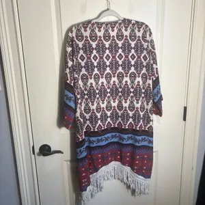 UMGEE Women's Size L/XL Kimono Top Open Front Maroon Fringe‎ Festival Boho thumbnail 6