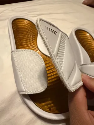 White Slide Sandals with Metallic Gold Insole - Women's thumbnail 5