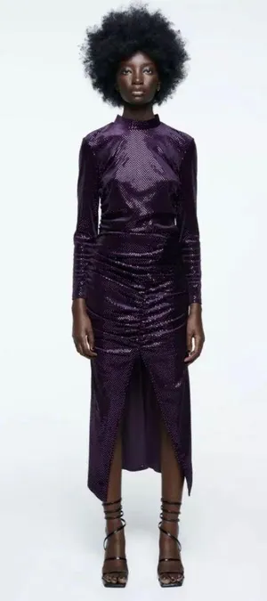 Purple Sparkly Velvet Dress Size S thumbnail 2