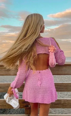 Beginning Boutique Pink Long Sleeve Crochet Dress thumbnail 2