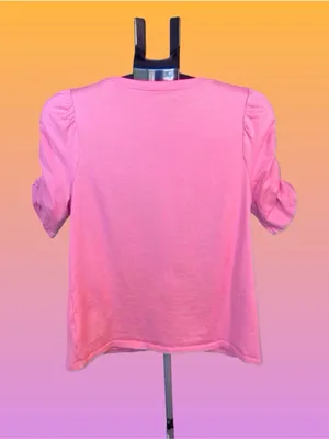 Kate Spade Pink Ruched Puff-Sleeve Short Sleeve Tee large thumbnail 6