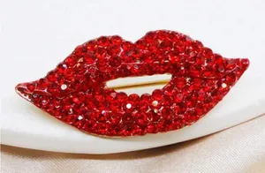 Red Rhinestone Lip Brooch, Lapel Pin NWT - Gorgeous Suit Pin, Perfect Gift! thumbnail 1
