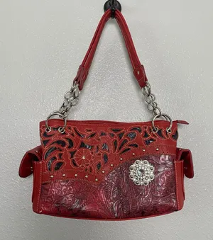 Y2K Red Western Shoulder Bag Vegan Leather Chunky Studded Country Cowgirl Boho thumbnail 1