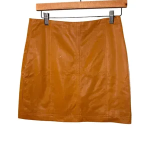 Shinestar Mini Skirt M Brown Faux Leather Panel Stitched Edgy Minimalist READ thumbnail 1